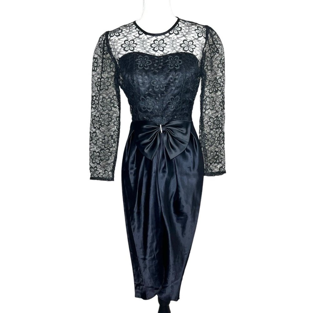 Vintage Wild Dress Strapless w/ Floral Lace Overlay Asymmetric Hem Black Sz 7/8